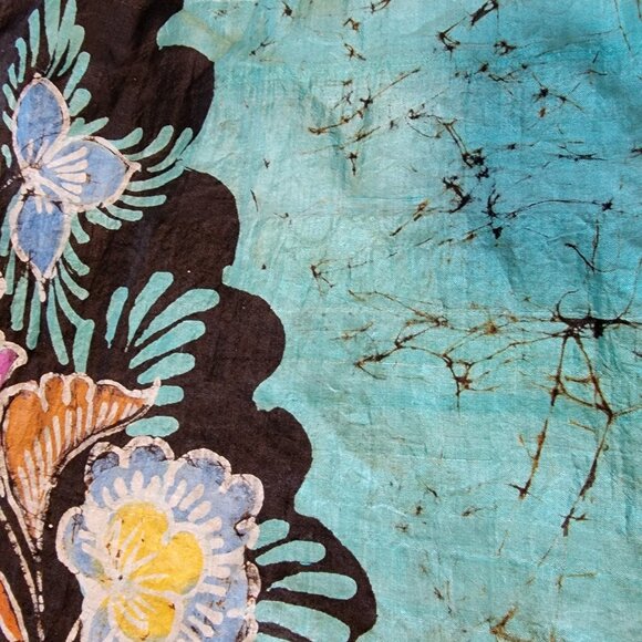 100% Silk Hand Rolled Floral Scarf  Multicolor Flowers 12" X 58" Beautiful - Picture 3 of 5